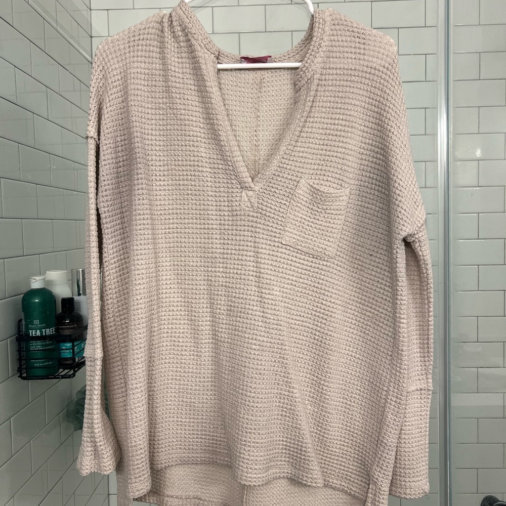 Cream Waffle Knit Long Sleeve Top